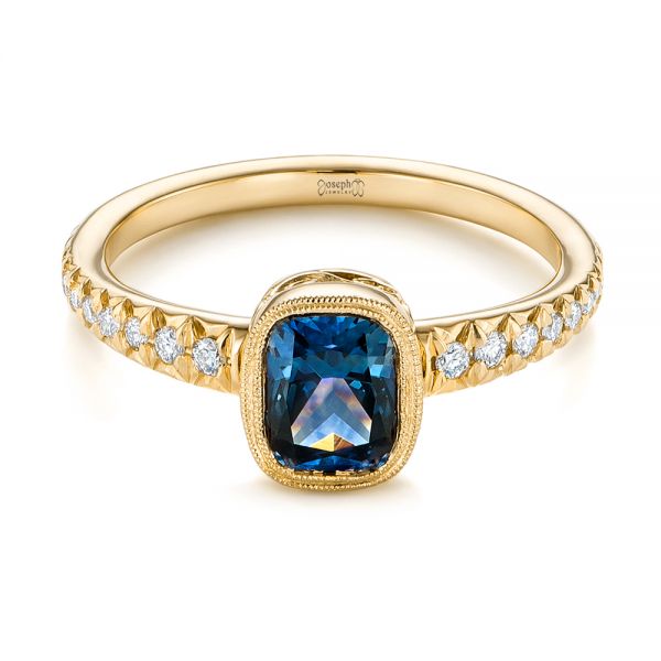 18k Yellow Gold 18k Yellow Gold Custom Blue-green Sapphire And Diamond Engagement Ring - Flat View - 103606