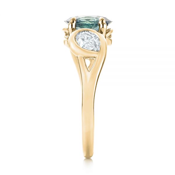 18k Yellow Gold 18k Yellow Gold Custom Blue-green Sapphire And Diamond Engagement Ring - Side View - 103450