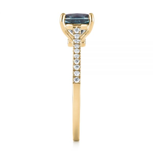 14k Yellow Gold 14k Yellow Gold Custom Blue-green Sapphire And Diamond Engagement Ring - Side View - 103590