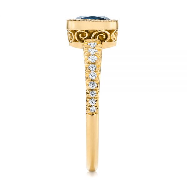 18k Yellow Gold 18k Yellow Gold Custom Blue-green Sapphire And Diamond Engagement Ring - Side View - 103606