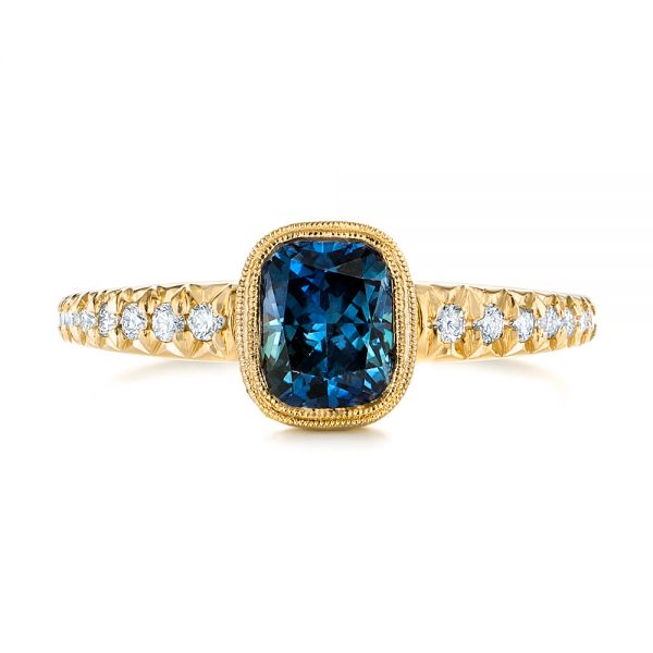 18k Yellow Gold 18k Yellow Gold Custom Blue-green Sapphire And Diamond Engagement Ring - Top View -  103606
