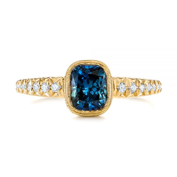 18k Yellow Gold 18k Yellow Gold Custom Blue-green Sapphire And Diamond Engagement Ring - Top View - 103606