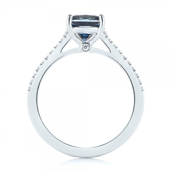 14k White Gold 14k White Gold Custom Blue-green Sapphire And Diamond Engagement Ring - Front View -  103590