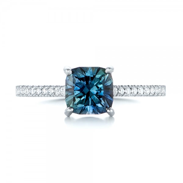 18k White Gold 18k White Gold Custom Blue-green Sapphire And Diamond Engagement Ring - Top View -  103590