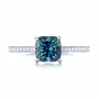 14k White Gold 14k White Gold Custom Blue-green Sapphire And Diamond Engagement Ring - Top View -  103590 - Thumbnail