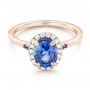 14k Rose Gold 14k Rose Gold Custom Blue Sapphire Amethyst And Diamond Halo Engagement Ring - Flat View -  102892 - Thumbnail