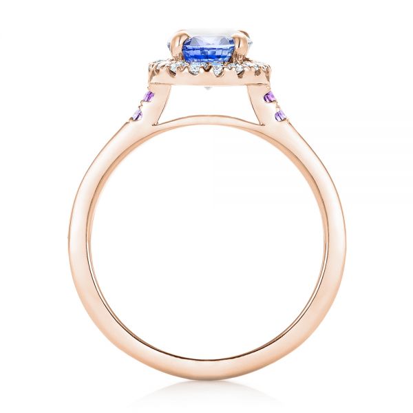 18k Rose Gold 18k Rose Gold Custom Blue Sapphire Amethyst And Diamond Halo Engagement Ring - Front View - 102892