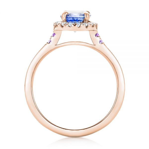 18k Rose Gold 18k Rose Gold Custom Blue Sapphire Amethyst And Diamond Halo Engagement Ring - Front View -  102892