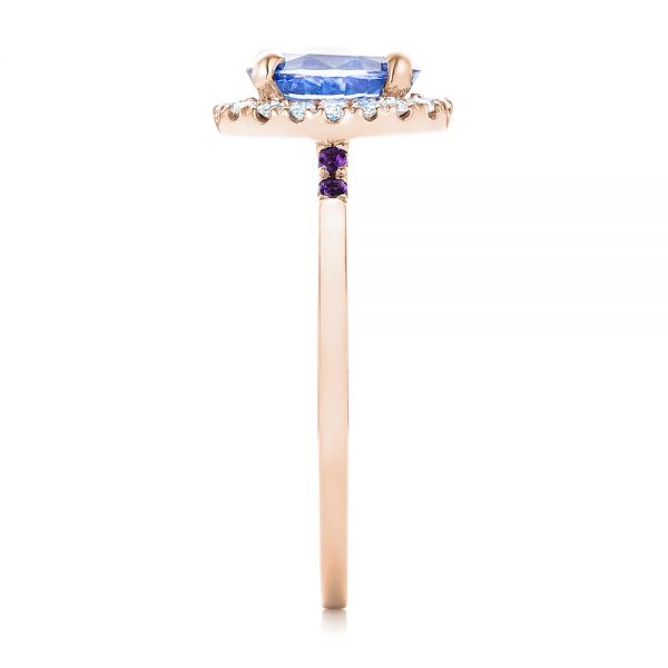 18k Rose Gold 18k Rose Gold Custom Blue Sapphire Amethyst And Diamond Halo Engagement Ring - Side View - 102892