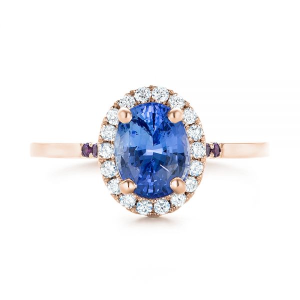 18k Rose Gold 18k Rose Gold Custom Blue Sapphire Amethyst And Diamond Halo Engagement Ring - Top View - 102892