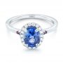 14k White Gold Custom Blue Sapphire Amethyst And Diamond Halo Engagement Ring - Flat View -  102892 - Thumbnail