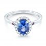  Platinum Platinum Custom Blue Sapphire Amethyst And Diamond Halo Engagement Ring - Flat View -  102892 - Thumbnail