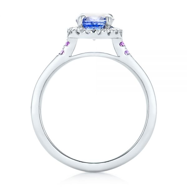 18k White Gold 18k White Gold Custom Blue Sapphire Amethyst And Diamond Halo Engagement Ring - Front View -  102892