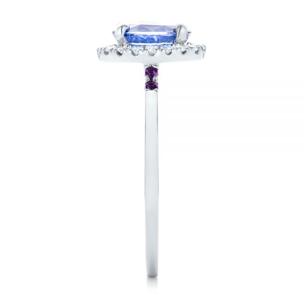 14k White Gold Custom Blue Sapphire Amethyst And Diamond Halo Engagement Ring - Side View -  102892