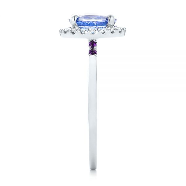  Platinum Platinum Custom Blue Sapphire Amethyst And Diamond Halo Engagement Ring - Side View -  102892