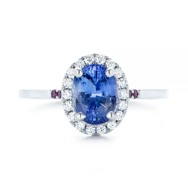 14k White Gold Custom Blue Sapphire Amethyst And Diamond Halo Engagement Ring - Top View -  102892