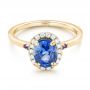 14k Yellow Gold 14k Yellow Gold Custom Blue Sapphire Amethyst And Diamond Halo Engagement Ring - Flat View -  102892 - Thumbnail