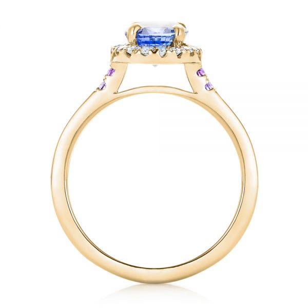 18k Yellow Gold 18k Yellow Gold Custom Blue Sapphire Amethyst And Diamond Halo Engagement Ring - Front View -  102892