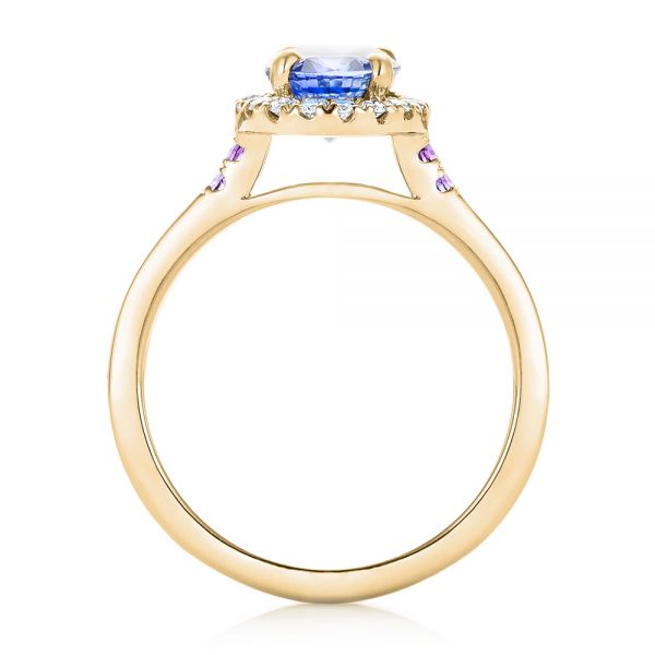 14k Yellow Gold 14k Yellow Gold Custom Blue Sapphire Amethyst And Diamond Halo Engagement Ring - Front View - 102892