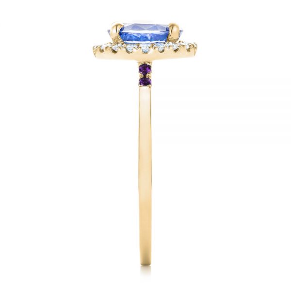 14k Yellow Gold 14k Yellow Gold Custom Blue Sapphire Amethyst And Diamond Halo Engagement Ring - Side View -  102892