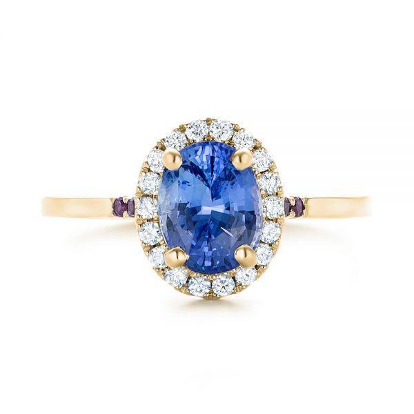 14k Yellow Gold 14k Yellow Gold Custom Blue Sapphire Amethyst And Diamond Halo Engagement Ring - Top View - 102892