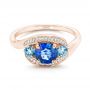 18k Rose Gold 18k Rose Gold Custom Blue Sapphire Aquamarine And Diamond Engagement Ring - Flat View -  102782 - Thumbnail