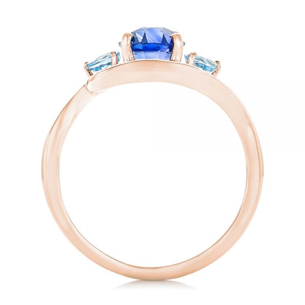 18k Rose Gold 18k Rose Gold Custom Blue Sapphire Aquamarine And Diamond Engagement Ring - Front View -  102782