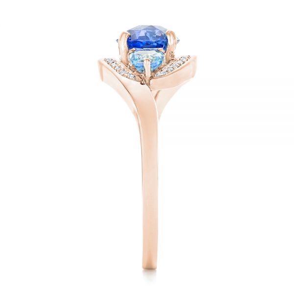 18k Rose Gold 18k Rose Gold Custom Blue Sapphire Aquamarine And Diamond Engagement Ring - Side View -  102782