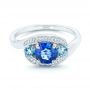 14k White Gold Custom Blue Sapphire Aquamarine And Diamond Engagement Ring - Flat View -  102782 - Thumbnail