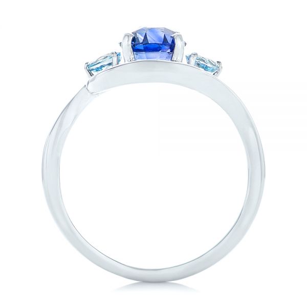 14k White Gold Custom Blue Sapphire Aquamarine And Diamond Engagement Ring - Front View -  102782