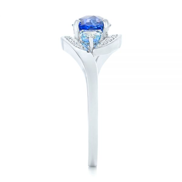 14k White Gold Custom Blue Sapphire Aquamarine And Diamond Engagement Ring - Side View -  102782