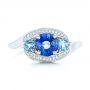 14k White Gold Custom Blue Sapphire Aquamarine And Diamond Engagement Ring - Top View -  102782 - Thumbnail