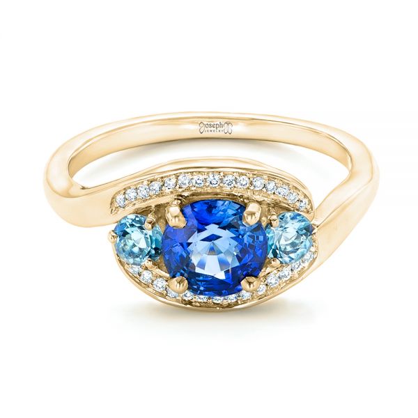 18k Yellow Gold 18k Yellow Gold Custom Blue Sapphire Aquamarine And Diamond Engagement Ring - Flat View -  102782