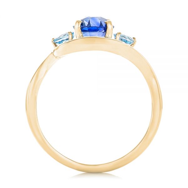 14k Yellow Gold 14k Yellow Gold Custom Blue Sapphire Aquamarine And Diamond Engagement Ring - Front View -  102782