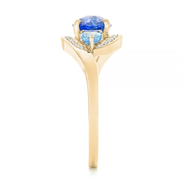 18k Yellow Gold 18k Yellow Gold Custom Blue Sapphire Aquamarine And Diamond Engagement Ring - Side View -  102782