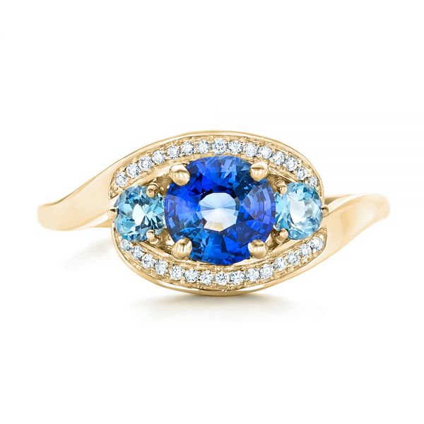 18k Yellow Gold 18k Yellow Gold Custom Blue Sapphire Aquamarine And Diamond Engagement Ring - Top View -  102782