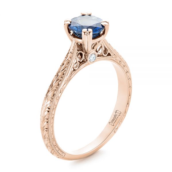 18k Rose Gold 18k Rose Gold Custom Blue Sapphire Engagement Ring - Three-Quarter View -  102304