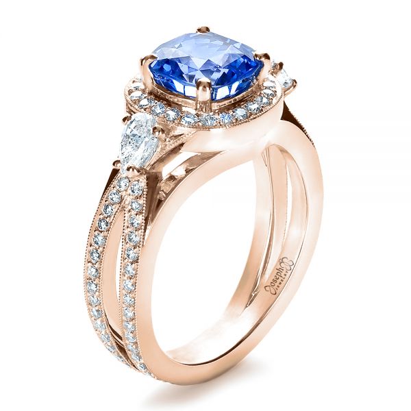 18k Rose Gold 18k Rose Gold Custom Blue Sapphire Engagement Ring - Three-Quarter View -  1432