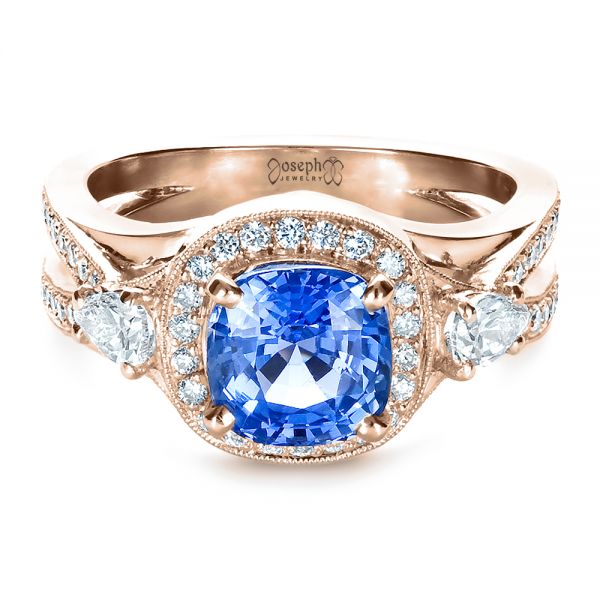 18k Rose Gold 18k Rose Gold Custom Blue Sapphire Engagement Ring - Flat View -  1432