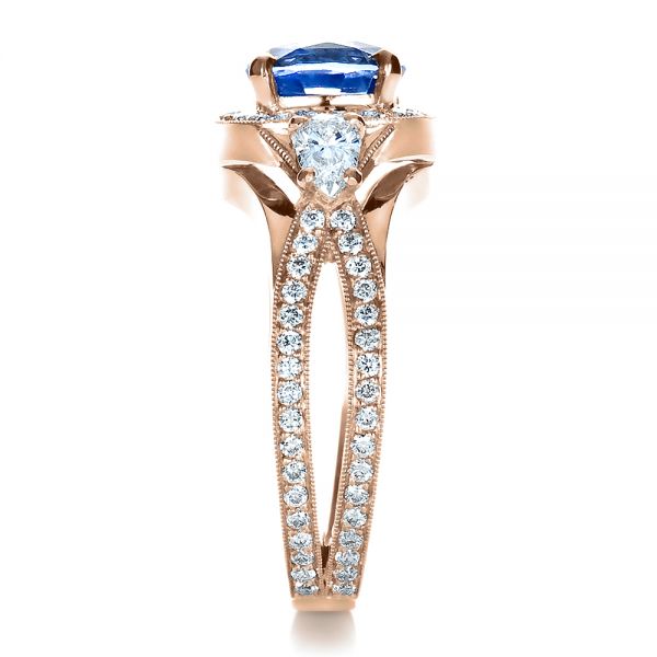 18k Rose Gold 18k Rose Gold Custom Blue Sapphire Engagement Ring - Side View -  1432