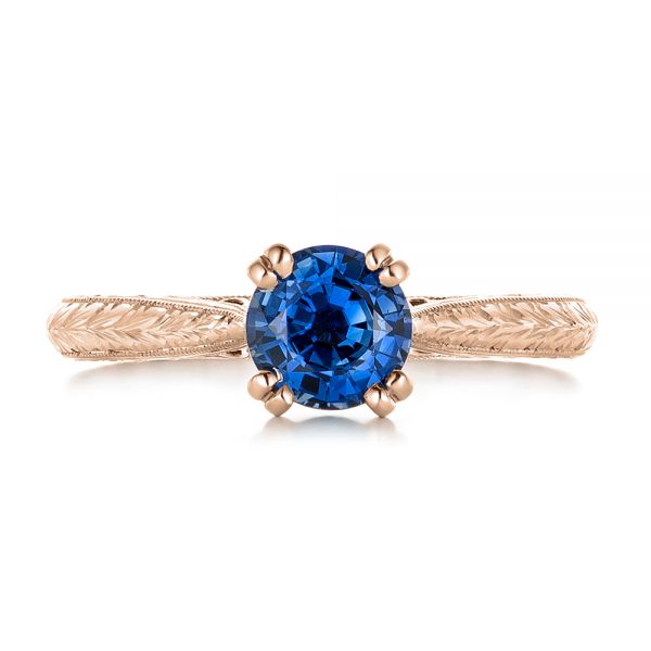 14k Rose Gold 14k Rose Gold Custom Blue Sapphire Engagement Ring - Top View -  102304