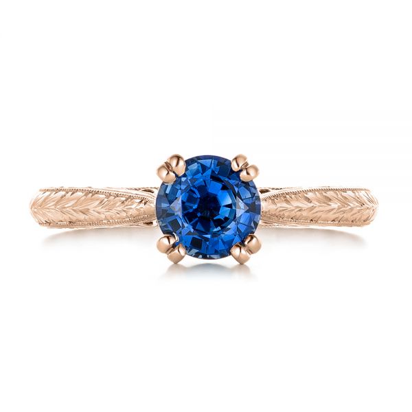 14k Rose Gold 14k Rose Gold Custom Blue Sapphire Engagement Ring - Top View - 102304