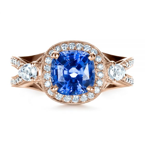 18k Rose Gold 18k Rose Gold Custom Blue Sapphire Engagement Ring - Top View -  1432