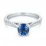 18k White Gold Custom Blue Sapphire Engagement Ring - Flat View -  102304 - Thumbnail