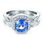  Platinum Custom Blue Sapphire Engagement Ring - Flat View -  1432 - Thumbnail