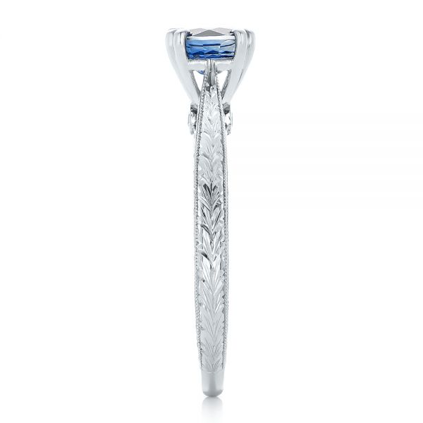 18k White Gold Custom Blue Sapphire Engagement Ring - Side View -  102304
