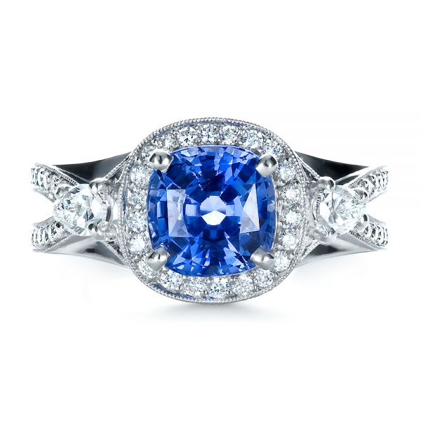 14k White Gold 14k White Gold Custom Blue Sapphire Engagement Ring - Top View -  1432