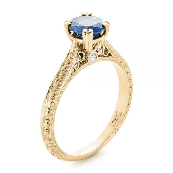 14k Yellow Gold 14k Yellow Gold Custom Blue Sapphire Engagement Ring - Three-Quarter View -  102304