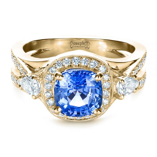 14k Yellow Gold 14k Yellow Gold Custom Blue Sapphire Engagement Ring - Flat View -  1432