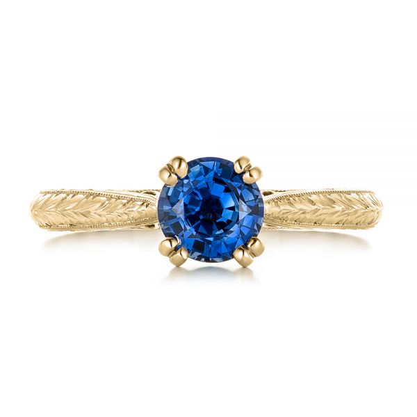 18k Yellow Gold 18k Yellow Gold Custom Blue Sapphire Engagement Ring - Top View - 102304